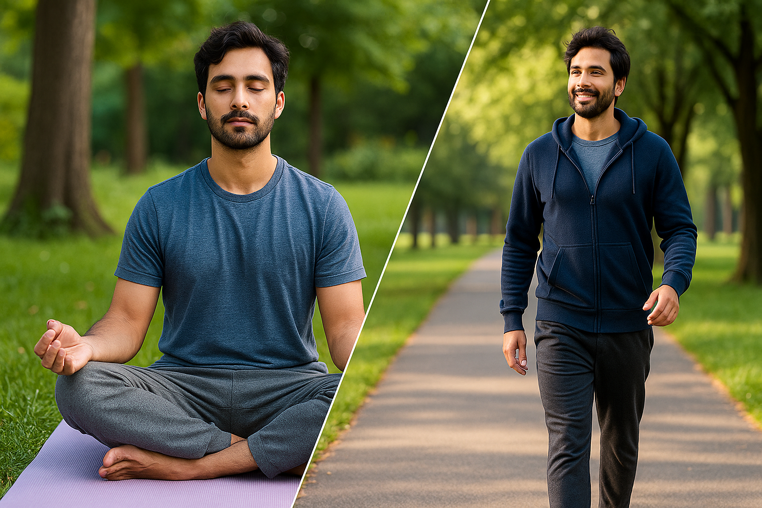 Person meditating and walking
